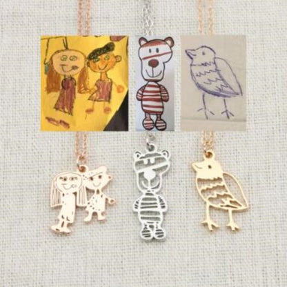Flag Village Custom Kids Drawing Painting Necklace Stainless Stee Personalized Children Artwork Pendant For Kids Mom Family Jewelry Gifts