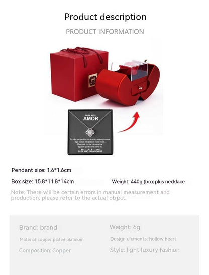 Flag Village Fashion Jewelry Box Red Apple Christmas Gift Necklace Eternal Rose For Girl Mother's Day Valentine's Day Gifts With Artificial Flower Rose Flower Jewelry Box