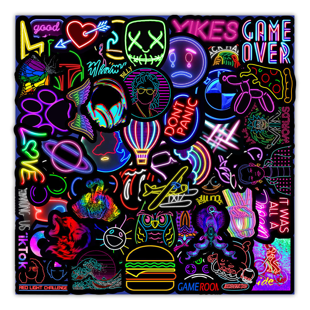 Flag Village Auto Tools 50 New Neon Stickers Car Trunk Phone Water Cup Decoration Stickers
