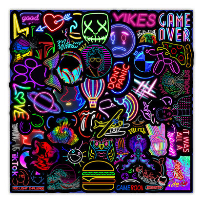 Flag Village Auto Tools 50 New Neon Stickers Car Trunk Phone Water Cup Decoration Stickers