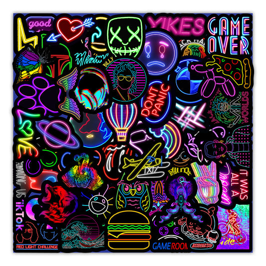 Flag Village Auto Tools 50 New Neon Stickers Car Trunk Phone Water Cup Decoration Stickers