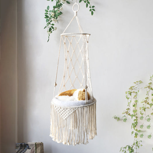 Flag Village Macrame Hanging Pet Bed Macrame Cat Hammock Wall Hanging Cat Hammock Macrame Cat Bed-Pet Gifts Hammock Macrame Cat Swing