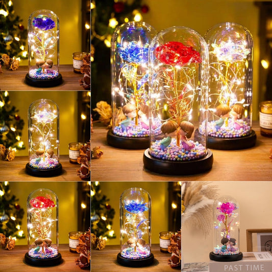Flag Village Eternal Rose LED Light Foil Flower In Glass Cover Night Lights Valentines Day Gifts Lamp Decor For For Home Bedroom Wedding Gift Valentine's Day Gifts