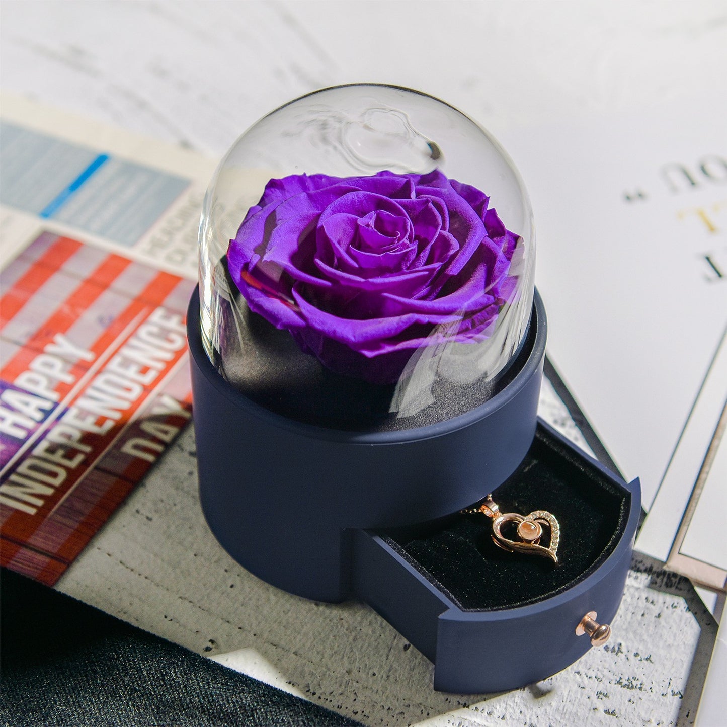 Flag Village Yongsheng Rose Round Jewelry Box With Necklace For Birthdays And Valentine's Days Gift