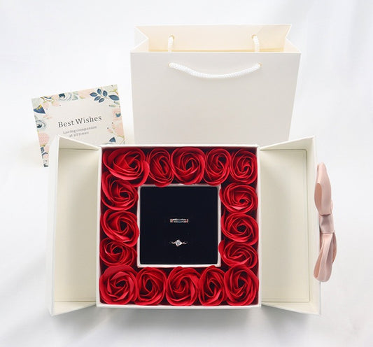 Flag Village Rose Box Double Door Jewelry Box Valentine's Day Bow Gift Box Necklace Locket