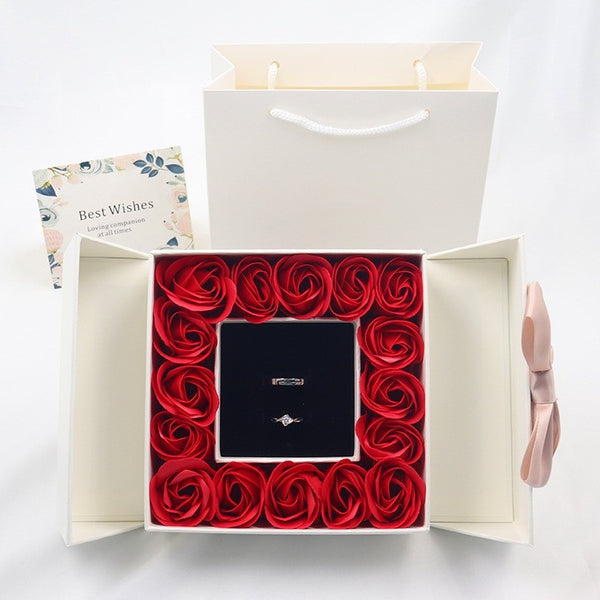 Flag Village Rose Box Double Door Jewelry Box Valentine's Day Bow Gift Box Necklace Locket