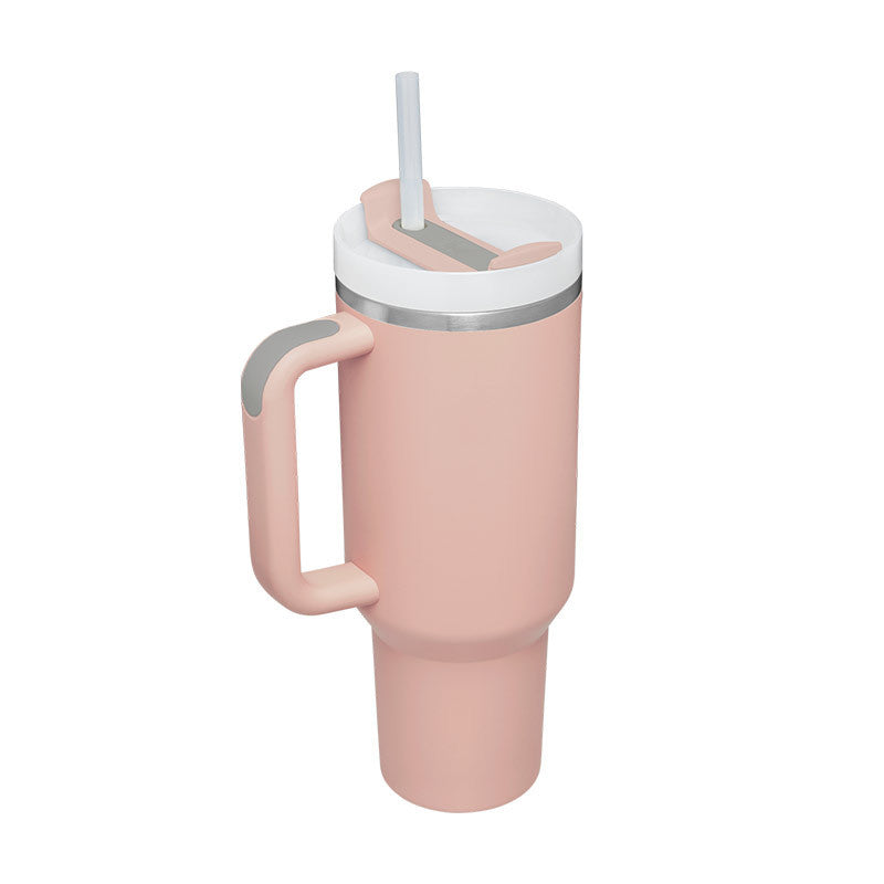 Flag Village 40 Oz Tumbler With Handle Straw Insulated, Stainless Steel Spill Proof Vacuum Coffee Cup Tumbler With Lid Tapered Mug Gifts For Valentine Lover Suitable For Car Gym Office Travel