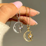 Flag Village Fashion Jewelry Fashion Moon Star Zircon Pendant Necklace Stainless Steel Light Luxury Choker Jewelry Party Gifts For Women Girls