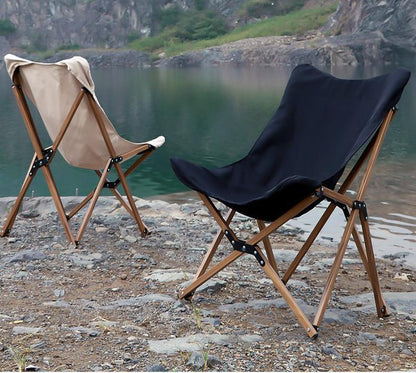 Flag Village Folding Wooden Grain Aluminum Pipe Camping Chair Portable Leisure