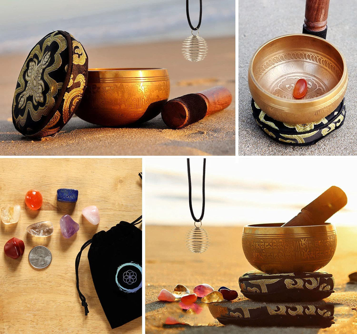 Flag Village Buddha Sound Natural Crystal Raw Stone Yoga Crushed Stone Gem Set Red Wooden Box Gift