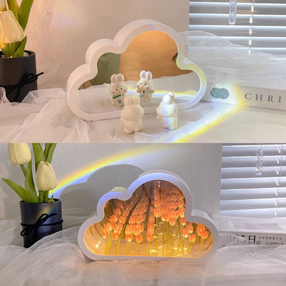 Flag Village Tulip Night Lamp DIY Material Cloud Tulips Night Lamp Decorative Mirrors Photo Frame LED Table Lights Korean Creative Desk Bedroom Handmade Birthday Gifts