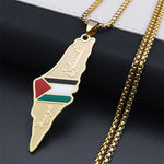 Flag Village Palestine Israel Map Pendant Necklaces For Men Women Stainless Steel Gold Color Palestinians Ethnic Map Jewelry Gifts