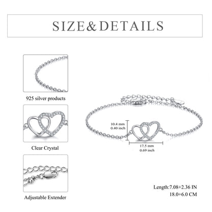 Flag Village Sterling Silver Double Love Heart Bracelet Jewelry Gifts for Women