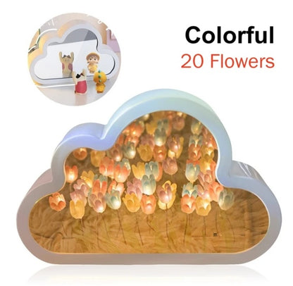 Flag Village Tulip Night Lamp DIY Material Cloud Tulips Night Lamp Decorative Mirrors Photo Frame LED Table Lights Korean Creative Desk Bedroom Handmade Birthday Gifts