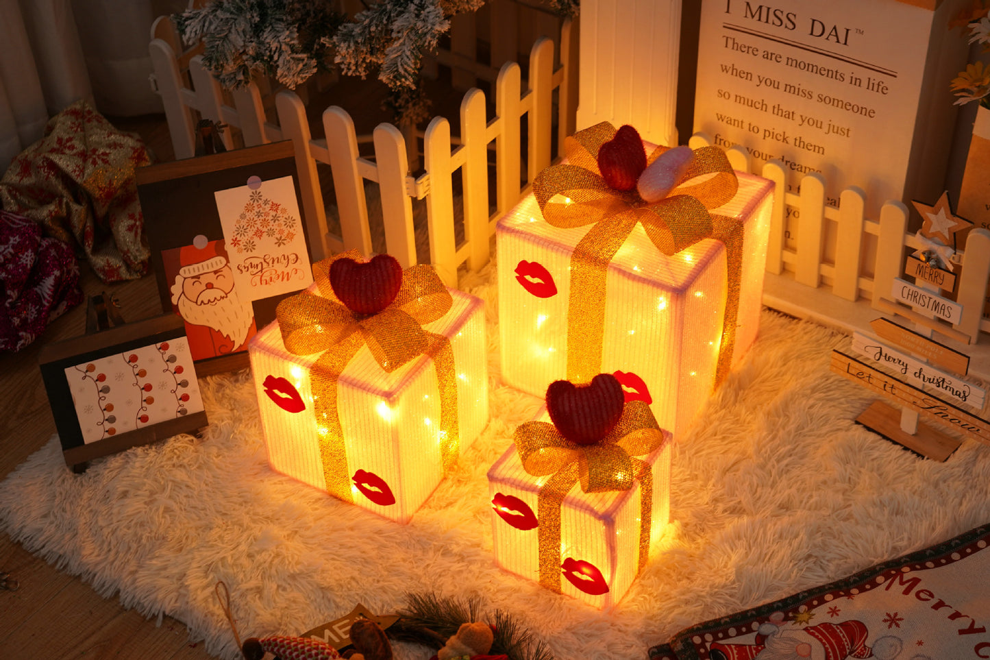 Flag Village Remote Control Christmas Gift Box Lights Christmas Three-piece Decoration