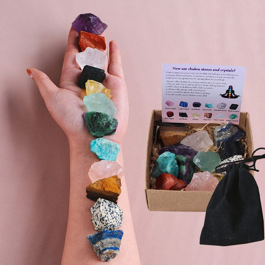 Flag Village Natural Crystal Original Stone Set Energy Crystal Unpolished Semi Precious Amethyst Gift Box