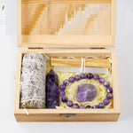 Flag Village Natural Crystal Amethyst Wooden Box Set Gift Box