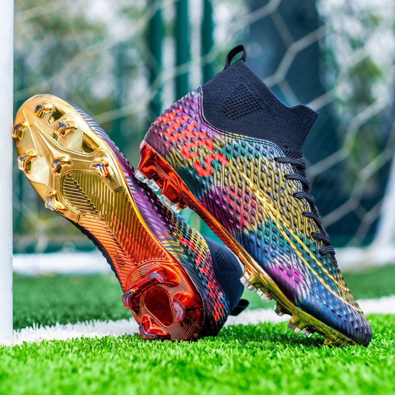Flag Village Men's Outdoor Training Gold-plated Bottom High-top Soccer Shoes