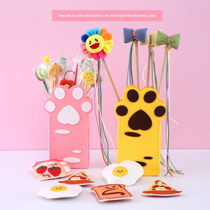 Flag Village Felt Toy Built-in Catnip Bell Pizza Toast Relieving Stuffy Smell Cat Teaser Storage Box Set Gift