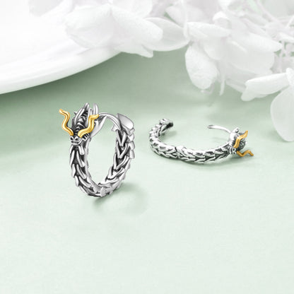 Flag Village Sterling Silver Dragon Hoop Huggie Earrings Jewelry Gifts for Men