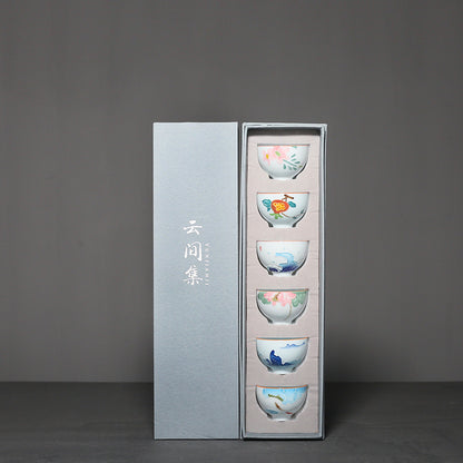 Flag Village Hand-painted Flower Kung Fu Tea Set Ceramic Household Tea Cup Gift Box