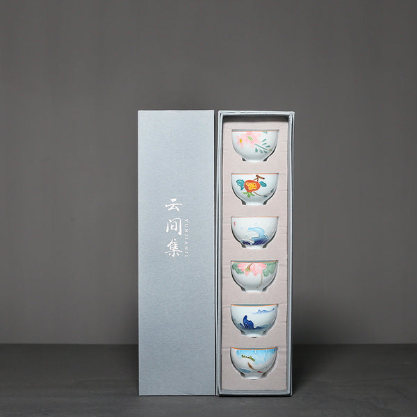 Flag Village Hand-painted Flower Kung Fu Tea Set Ceramic Household Tea Cup Gift Box