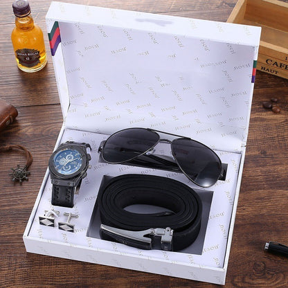 Flag Village Business Belt Wallet Wrist Watch Pen Gift Box Set For Men